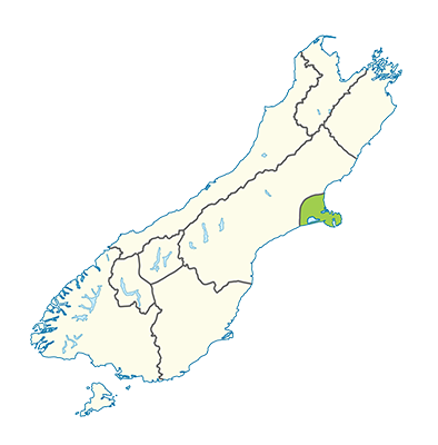 Carte île du Sud Nouvelle-Zélande - Région de Christchurch