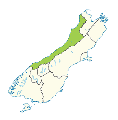 Carte île du Sud Nouvelle-Zélande - West coast - Côte Ouest