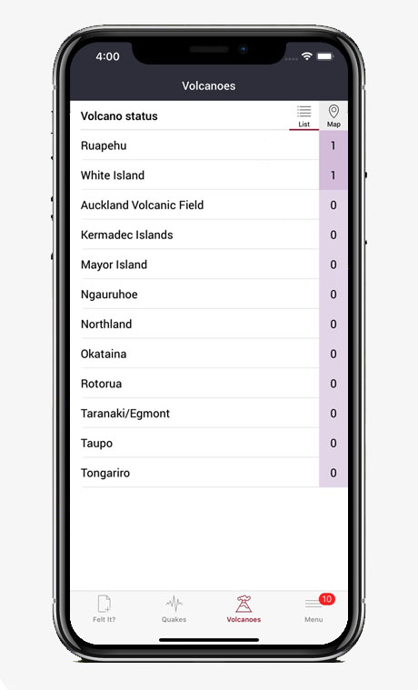 Capture écran application GeoNet Quake