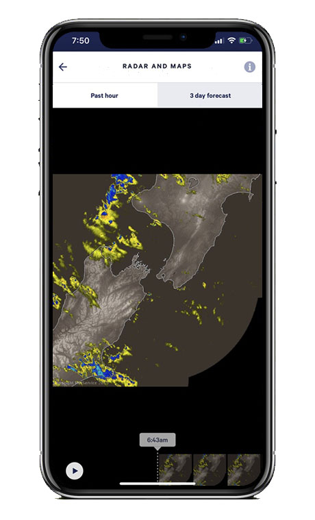 Capture écran application Met Service NZ Weather