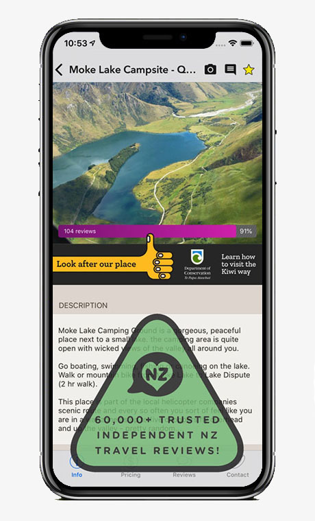 Capture écran application Rankers Camping NZ