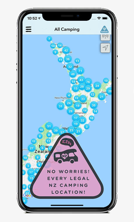 Capture écran application Rankers Camping NZ