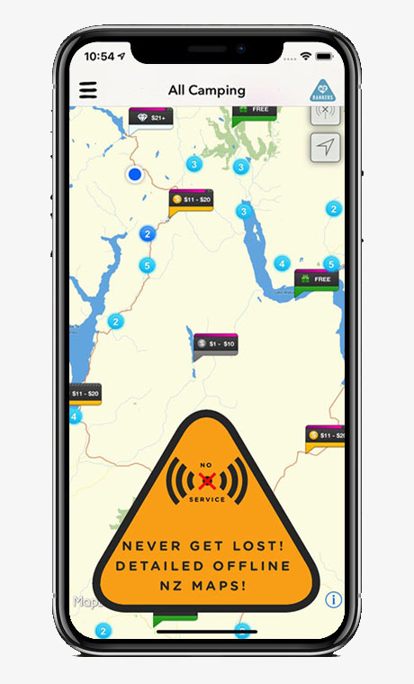 Capture écran application Rankers Camping NZ