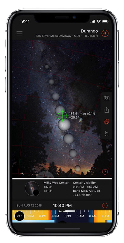 Capture écran application Sun Surveyor