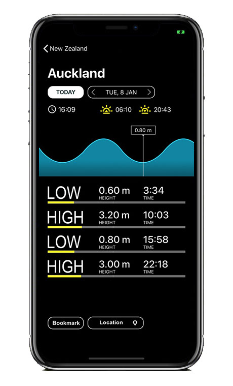 Capture écran application Tides New Zealand