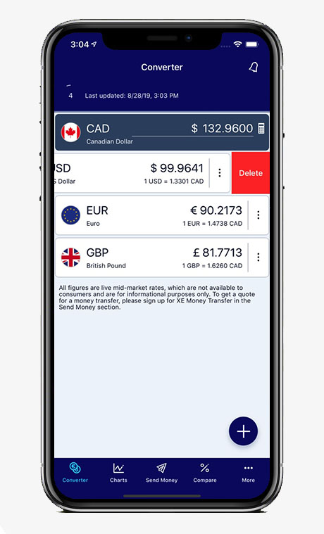 Capture écran application XE Currency