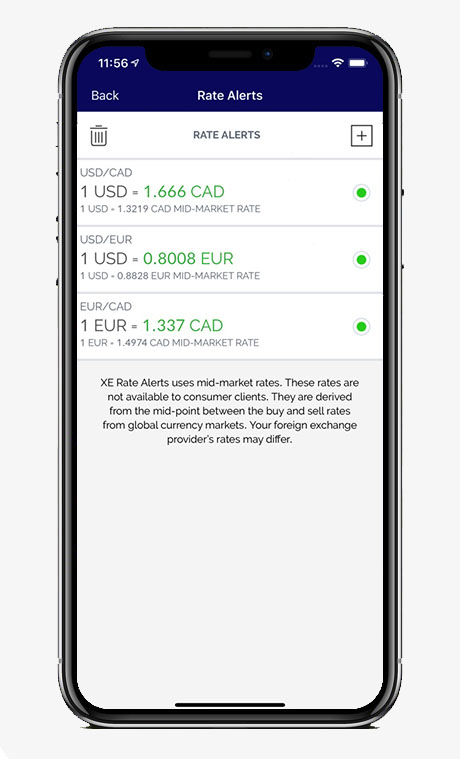 Capture écran application XE Currency