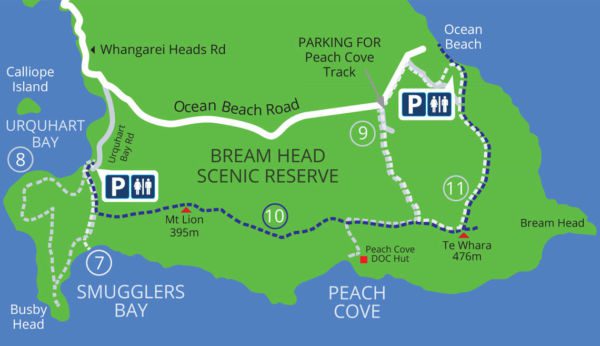 Carte de la réserve de Bream Head en Nouvelle-Zélande